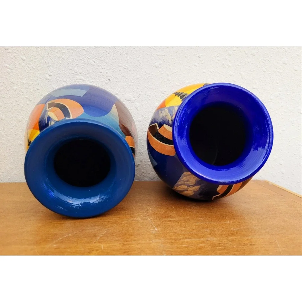 Pair of Collectible Peruvian Vase Handpainted Artist Signed Pancho Vases Jars 6
